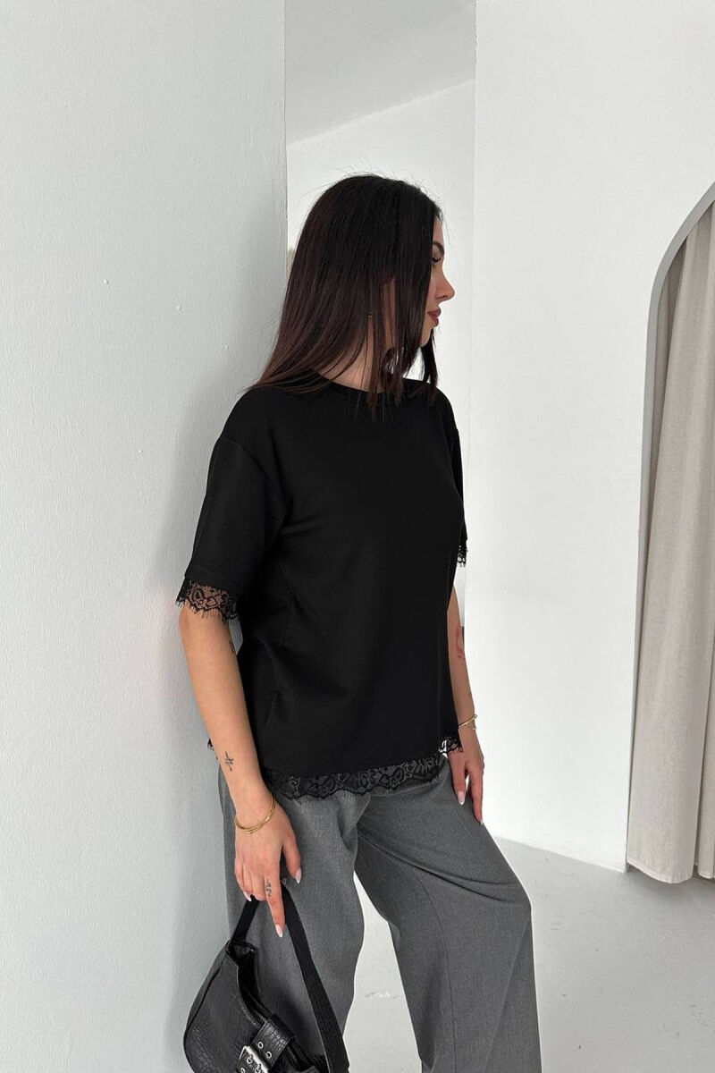 T-SHIRT ME DETAJ DANTELLE PER FEMRA NE NGJYRE TE ZEZE - 2