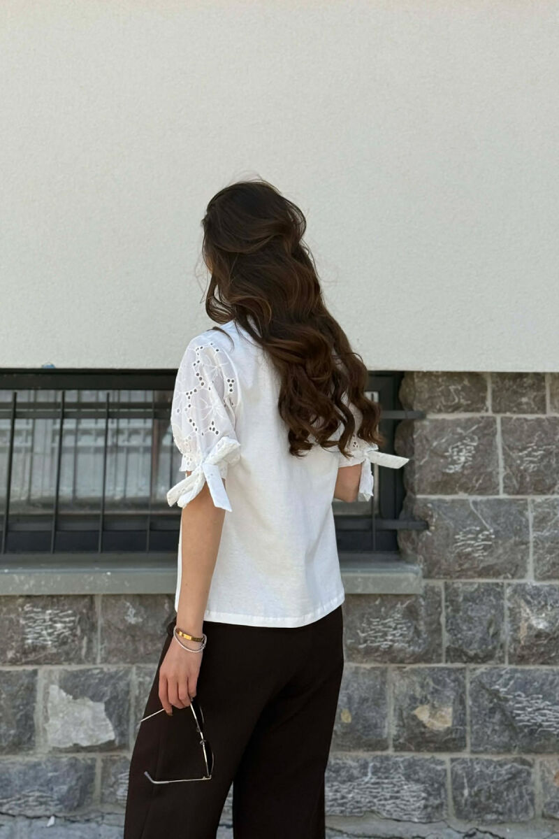 T-SHIRT ME DETAJE DANTELLE PER FEMRA NE NGJYRE TE BARDHE - 5