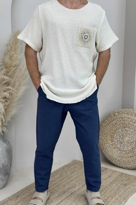 T-SHIRT ME DETAJE TË THJESHTA PËR MESHKUJ NË NGJYRËN KREM - 1