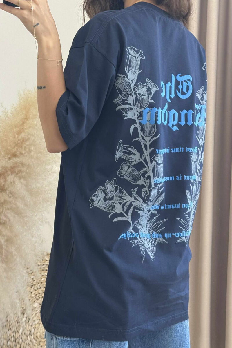 FRONT & BACK DESIGNED WRITTINGS WOMEN T-SHIRTS DARK BLUE/BEE - 4