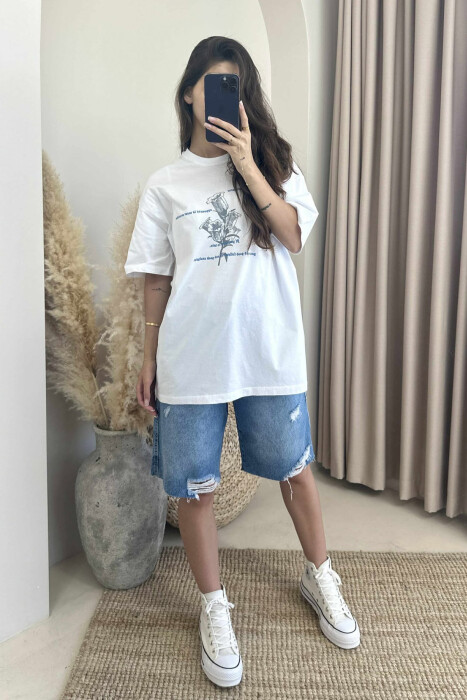 T-SHIRT ME DIZANJ DHE SHKRIME PËR FEMRA NË NGJYRËN E BARDHË 