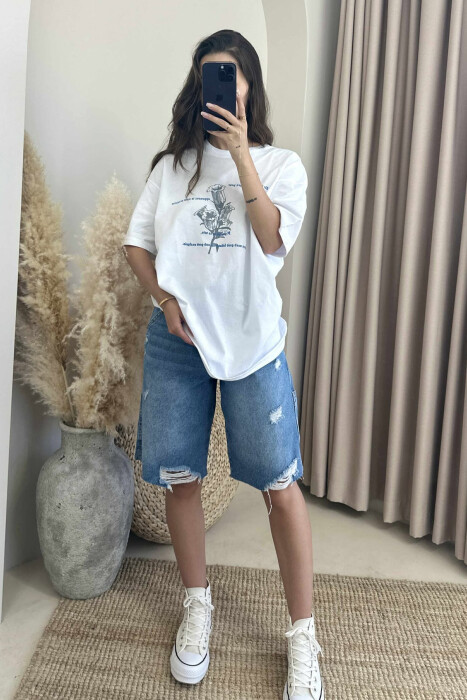 T-SHIRT ME DIZANJ DHE SHKRIME PËR FEMRA NË NGJYRËN E BARDHË - 2