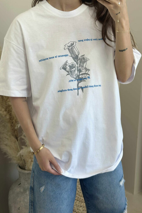 T-SHIRT ME DIZANJ DHE SHKRIME PËR FEMRA NË NGJYRËN E BARDHË - 3