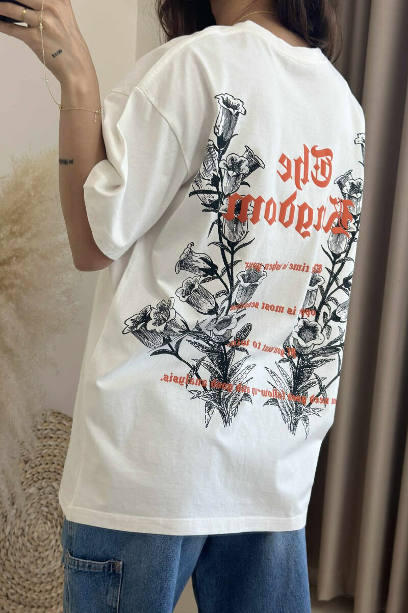 T-SHIRT ME DIZANJ DHE SHKRIME PËR FEMRA NË NGJYRËN KREM - 4