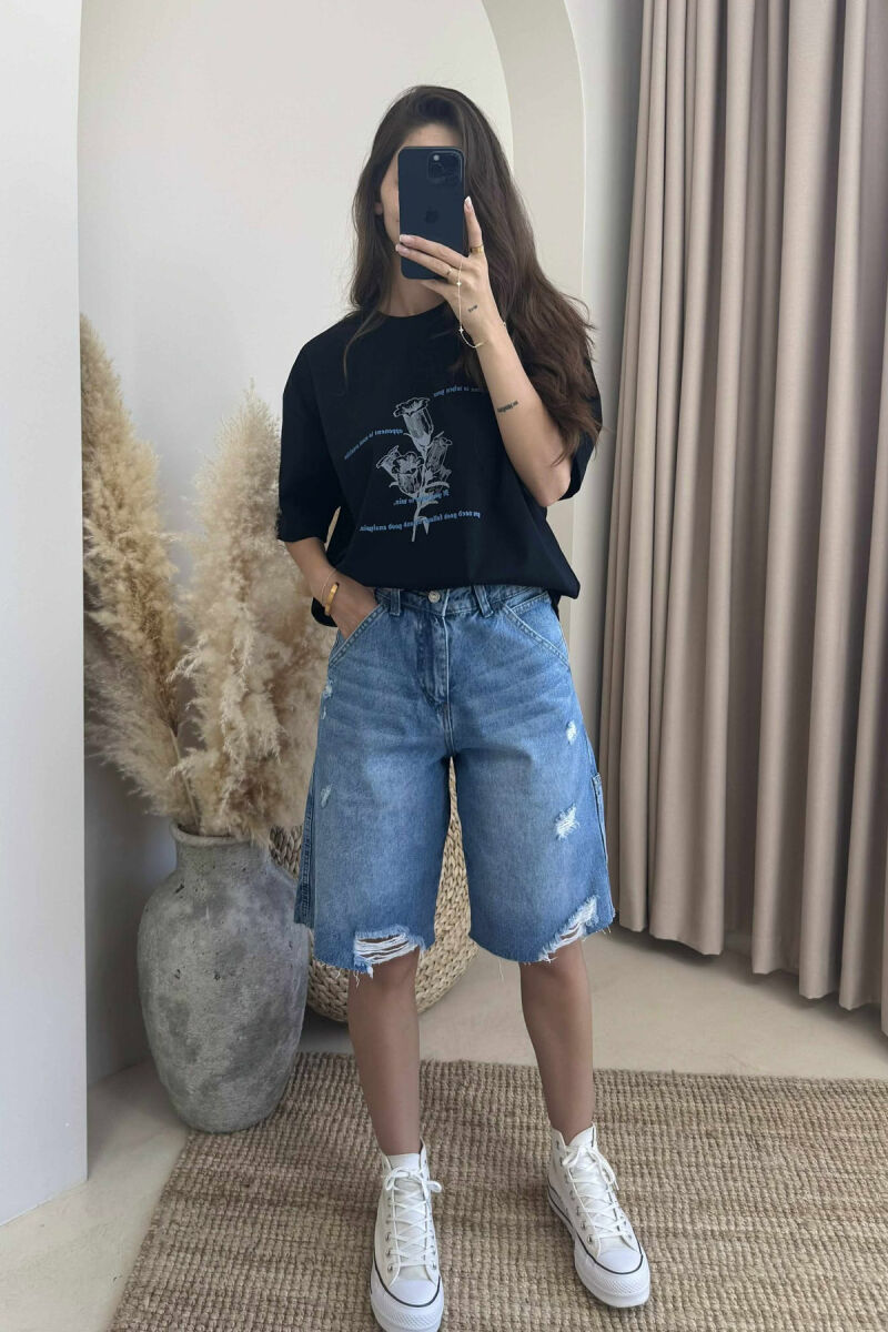 T-SHIRT ME DIZANJ DHE SHKRIME PËR FEMRA NË NGJYRËN E ZEZË - 2