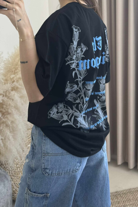 T-SHIRT ME DIZANJ DHE SHKRIME PËR FEMRA NË NGJYRËN E ZEZË - 4