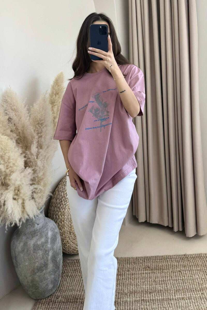 T-SHIRT ME DIZAJN DHE SHKRIME PËR FEMRA NË NGJYRËN PUDËR - 1