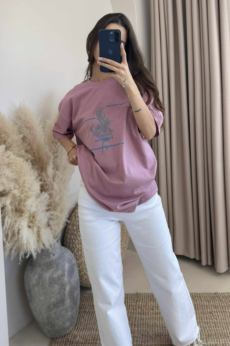 T-SHIRT ME DIZAJN DHE SHKRIME PËR FEMRA NË NGJYRËN PUDËR - 2