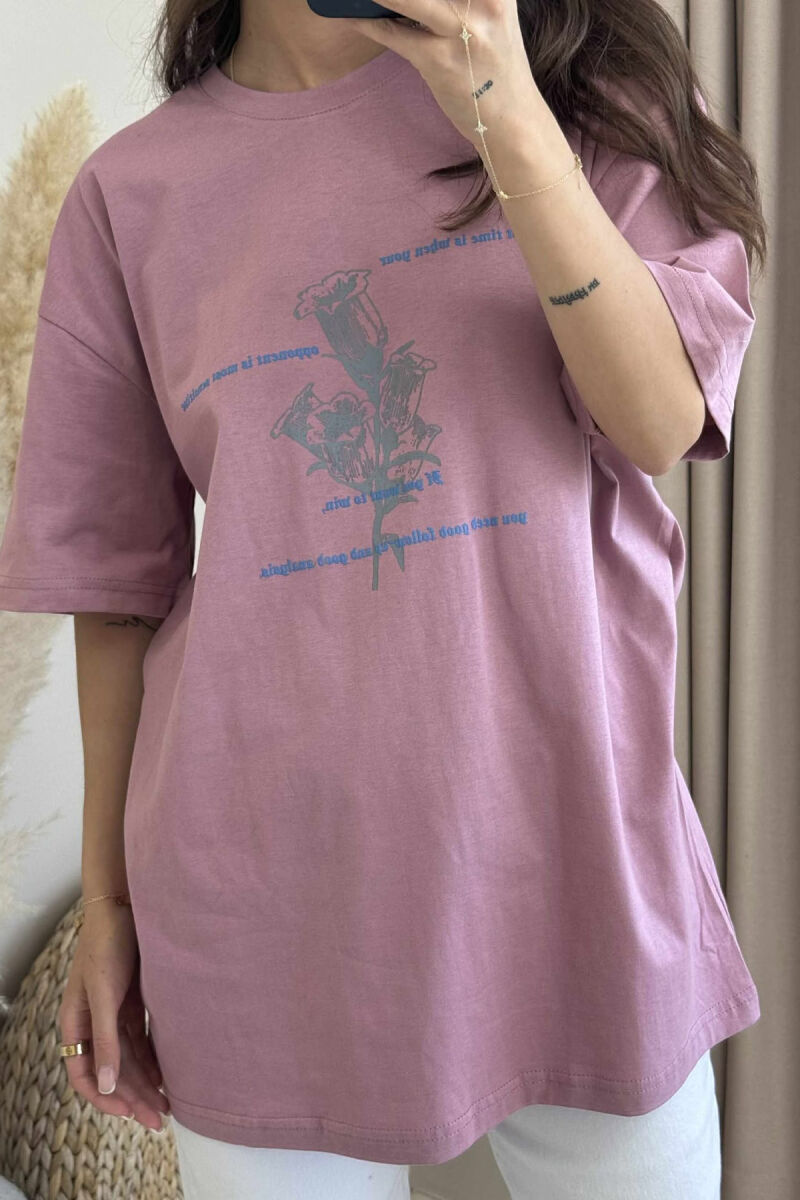 T-SHIRT ME DIZAJN DHE SHKRIME PËR FEMRA NË NGJYRËN PUDËR - 3