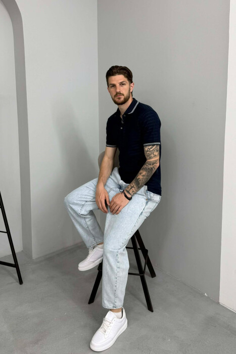 T-SHIRT ME DIZAJN ME VIJA ME JAKE POLO PER MESHKUJ NE NGJYRE BLU - 5