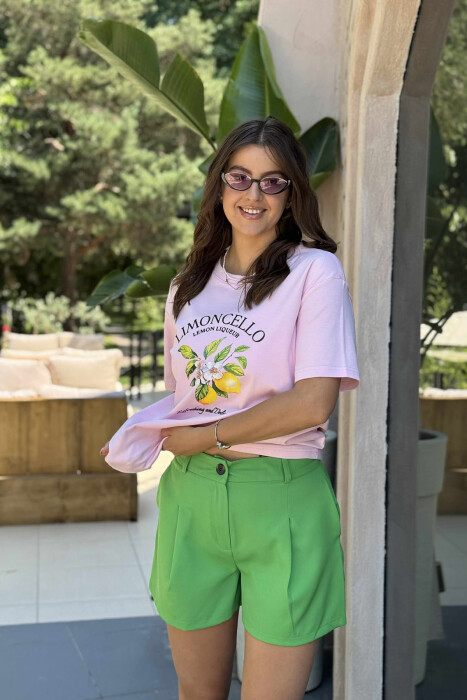 T-SHIRT ME DIZAJNIN E LIMONAVE PËR FEMRA NË NGJYRËN BABY PINK - 3