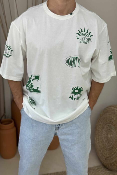 T-SHIRT ME JAKË TË RRUMBULLAKËT DHE DIZANJE TË THJESHTA PËR MESHKUJ NË NGJYRËN E BARDHË - 3