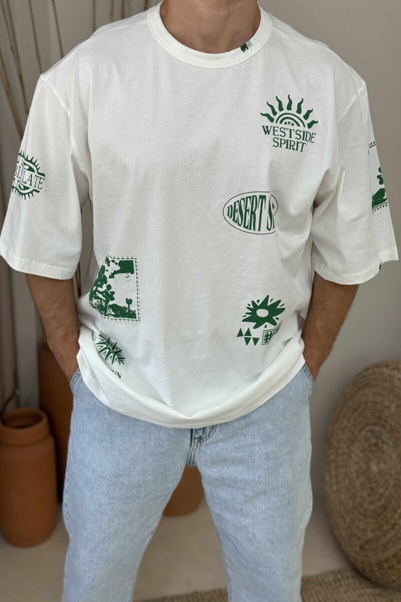 T-SHIRT ME JAKË TË RRUMBULLAKËT DHE DIZANJE TË THJESHTA PËR MESHKUJ NË NGJYRËN E BARDHË - 3