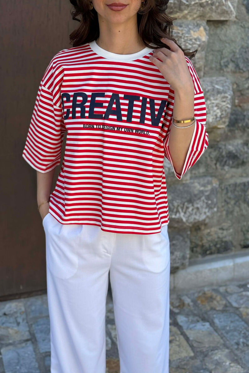 T-SHIRT ME DIZAJN VIJASH PER FEMRA NE NGJYRE TE BARDHE ME TE KUQE - 5