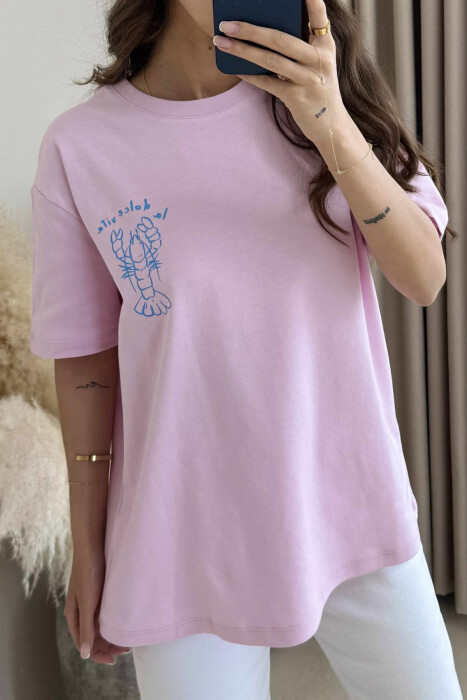 T-SHIRT ME IMAZH DHE DIZAJN PËR FEMRA NË NGJYRËN ROZË - 3