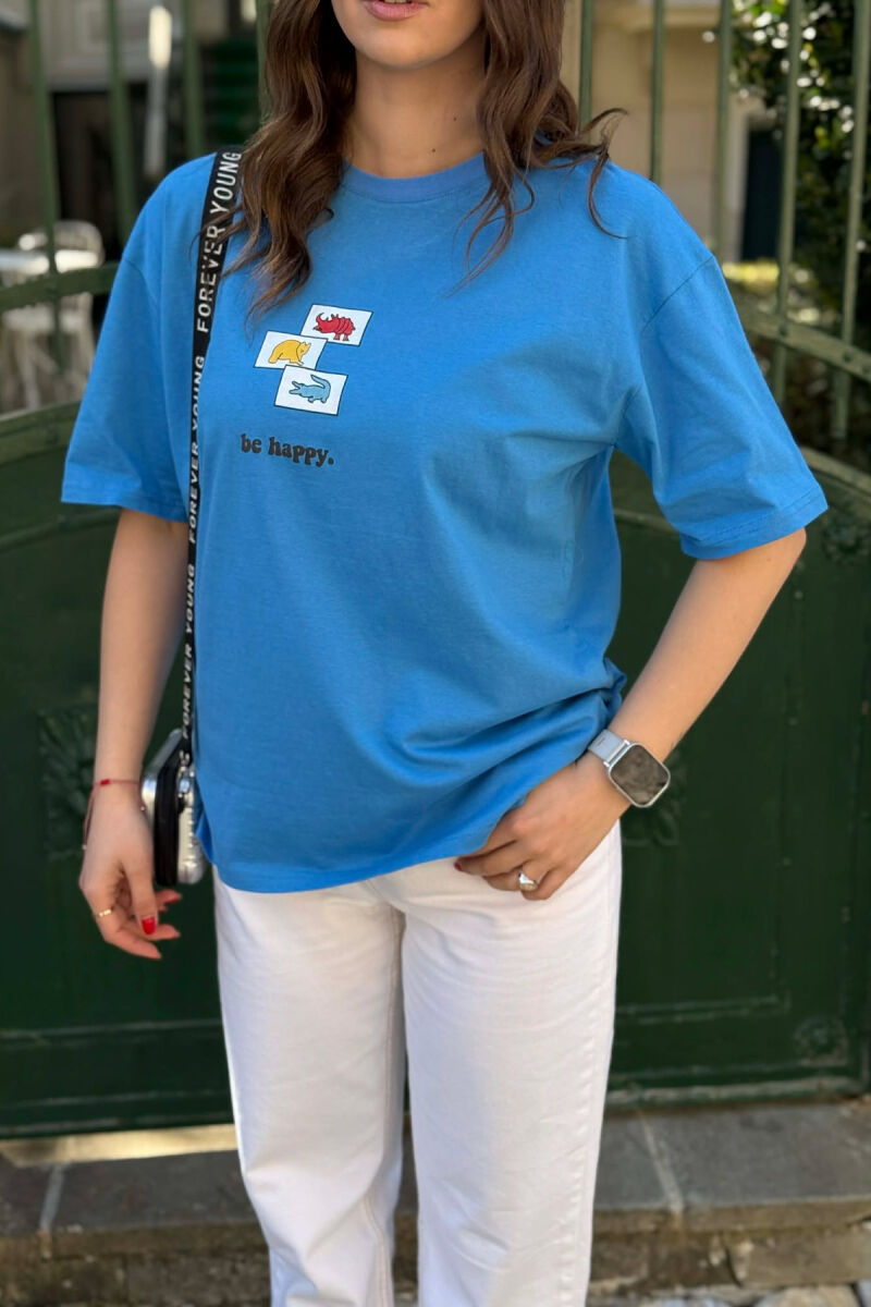 T-SHIRT ME IMAZH PARA & PAS PER FEMRA NE NGJYRE BLU + 6 PALE ÇORAPE DHURATE - 3