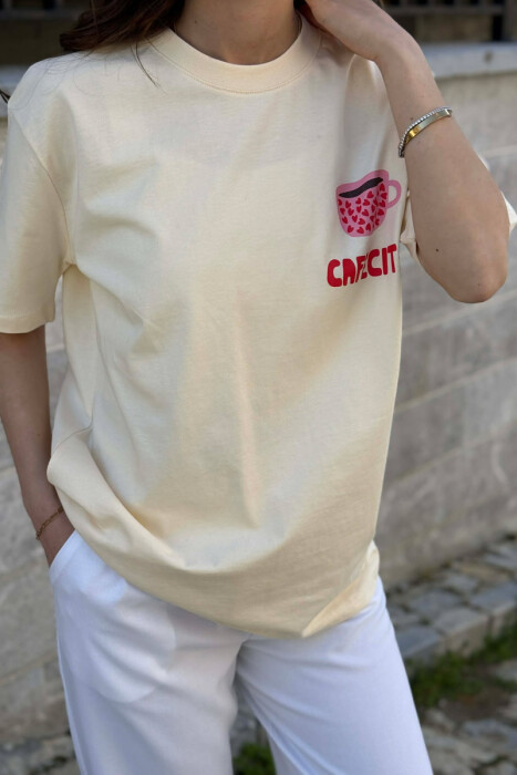 T-SHIRT ME IMAZH PARA & PAS PER FEMRA NE NGJYRE KREM - 3