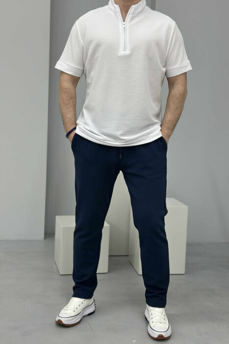 T-SHIRT ME JAKË ME ZINXHIR ME TEKSTURË PËR MESHKUJ NË NGJYRËN E BARDHË - 1