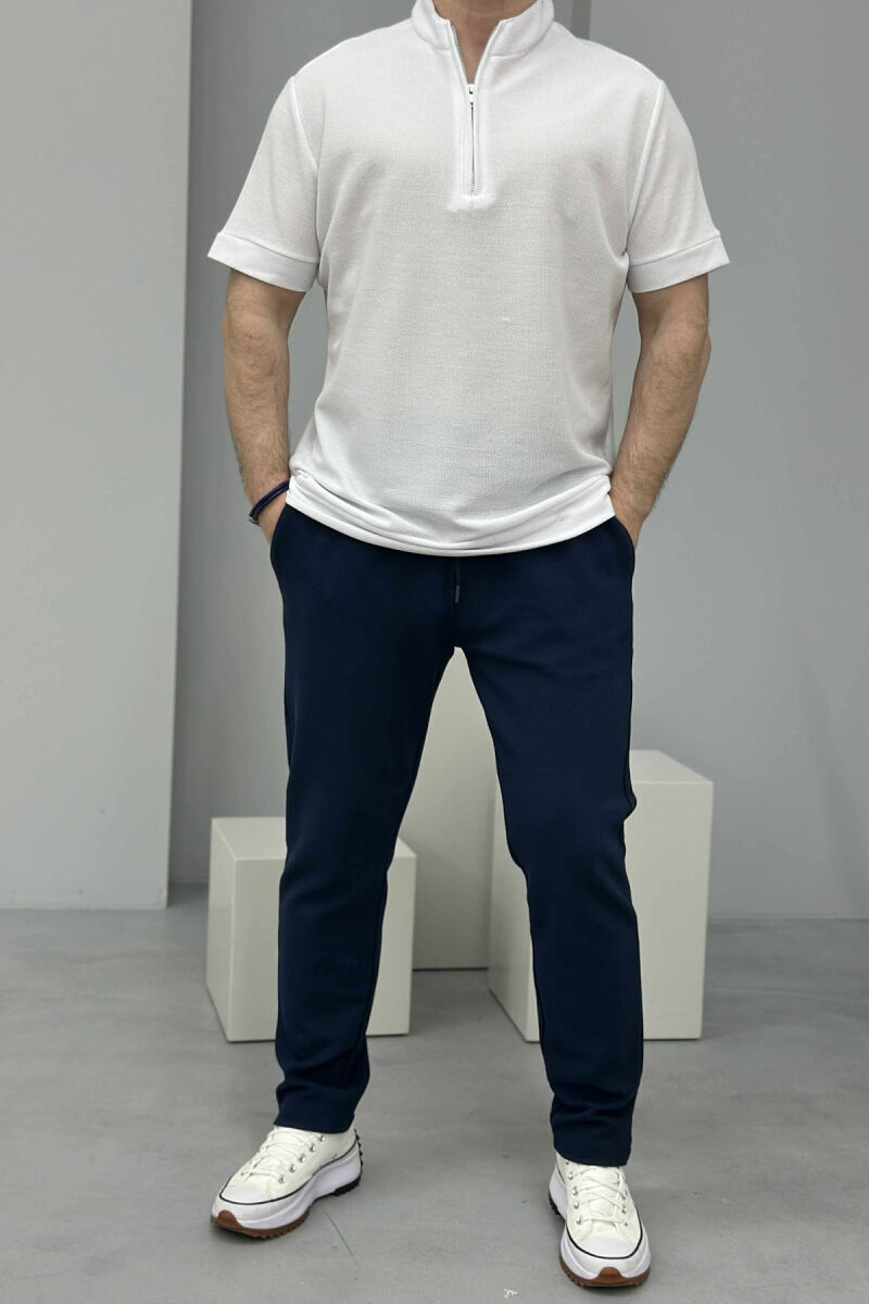 T-SHIRT ME JAKË ME ZINXHIR ME TEKSTURË PËR MESHKUJ NË NGJYRËN E BARDHË - 1