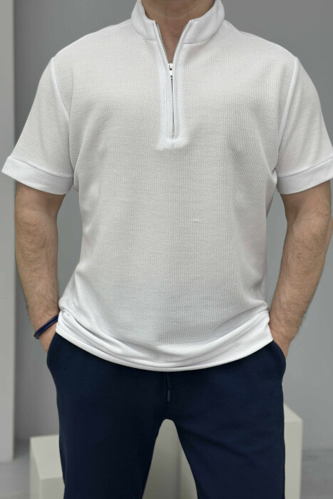T-SHIRT ME JAKË ME ZINXHIR ME TEKSTURË PËR MESHKUJ NË NGJYRËN E BARDHË - 3