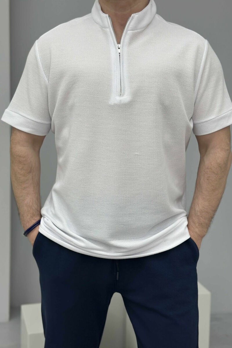 T-SHIRT ME JAKË ME ZINXHIR ME TEKSTURË PËR MESHKUJ NË NGJYRËN E BARDHË - 3