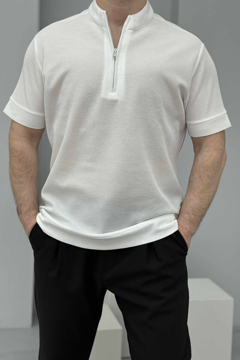 T-SHIRT ME JAKË ME ZINXHIR ME TEKSTURË PËR MESHKUJ NË NGJYRËN KREM - 3