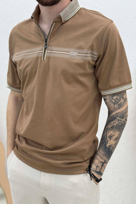 T-SHIRT ME JAKE ME ZINXHIR PER MESHKUJ NE NGJYRE KAFE TE ZBARDHUR - 4