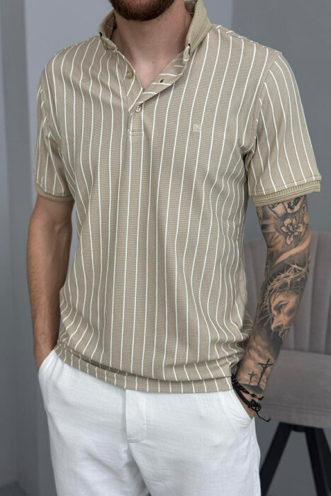 T-SHIRT ME JAKE POLO DHE ME DIZAJN VIJASH PER MESHKUJ NE NGJYRE BEZHE - 2