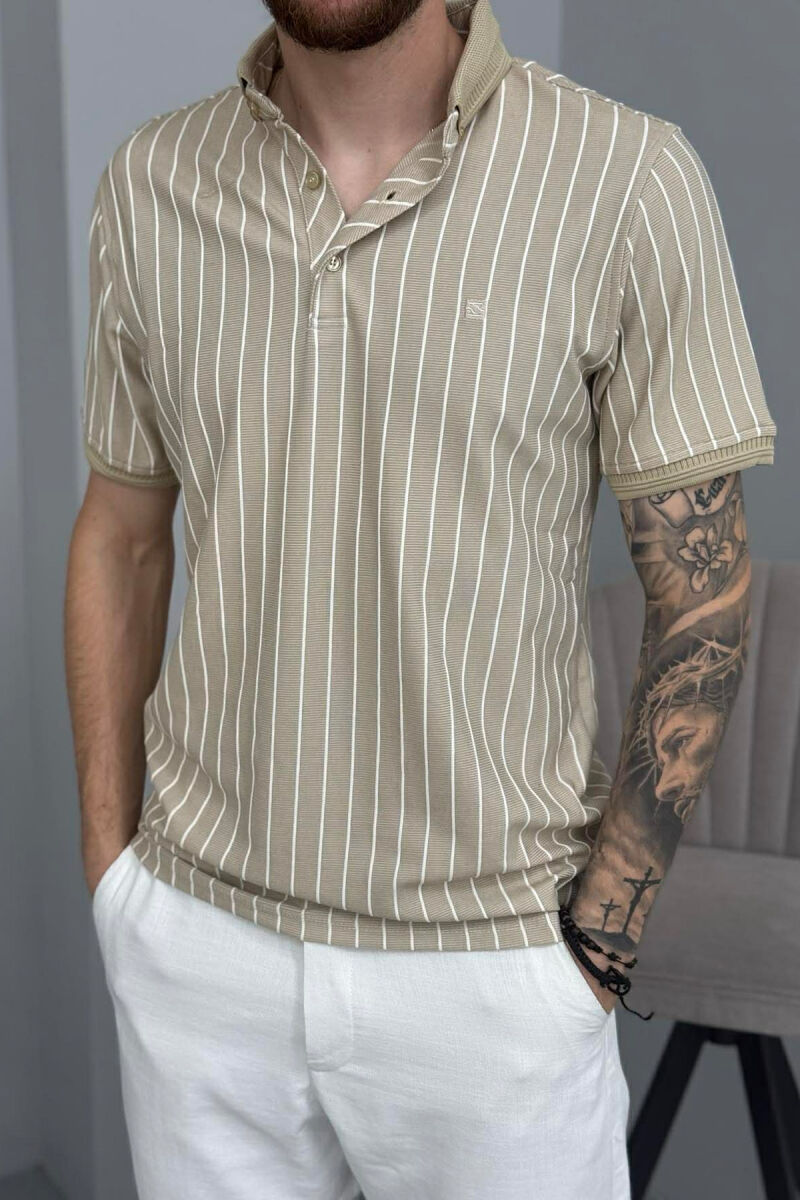 T-SHIRT ME JAKE POLO DHE ME DIZAJN VIJASH PER MESHKUJ NE NGJYRE BEZHE - 2