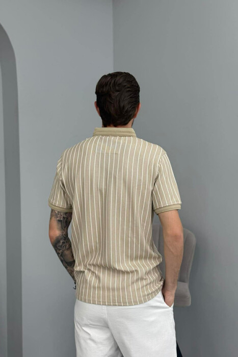 T-SHIRT ME JAKE POLO DHE ME DIZAJN VIJASH PER MESHKUJ NE NGJYRE BEZHE - 3