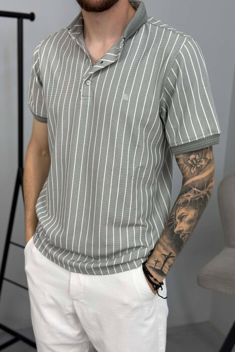 T-SHIRT ME JAKE POLO DHE ME DIZAJN VIJASH PER MESHKUJ NE NGJYRE GRI - 4