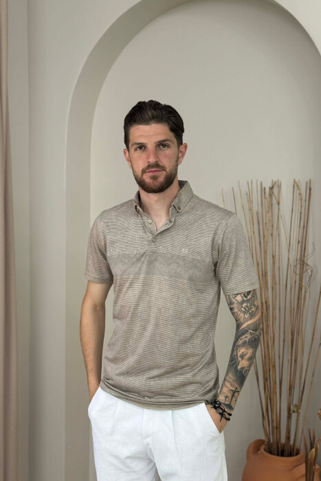 T-SHIRT ME JAKE POLO PER MESHKUJ NE NGJYRE BEZHE - 1