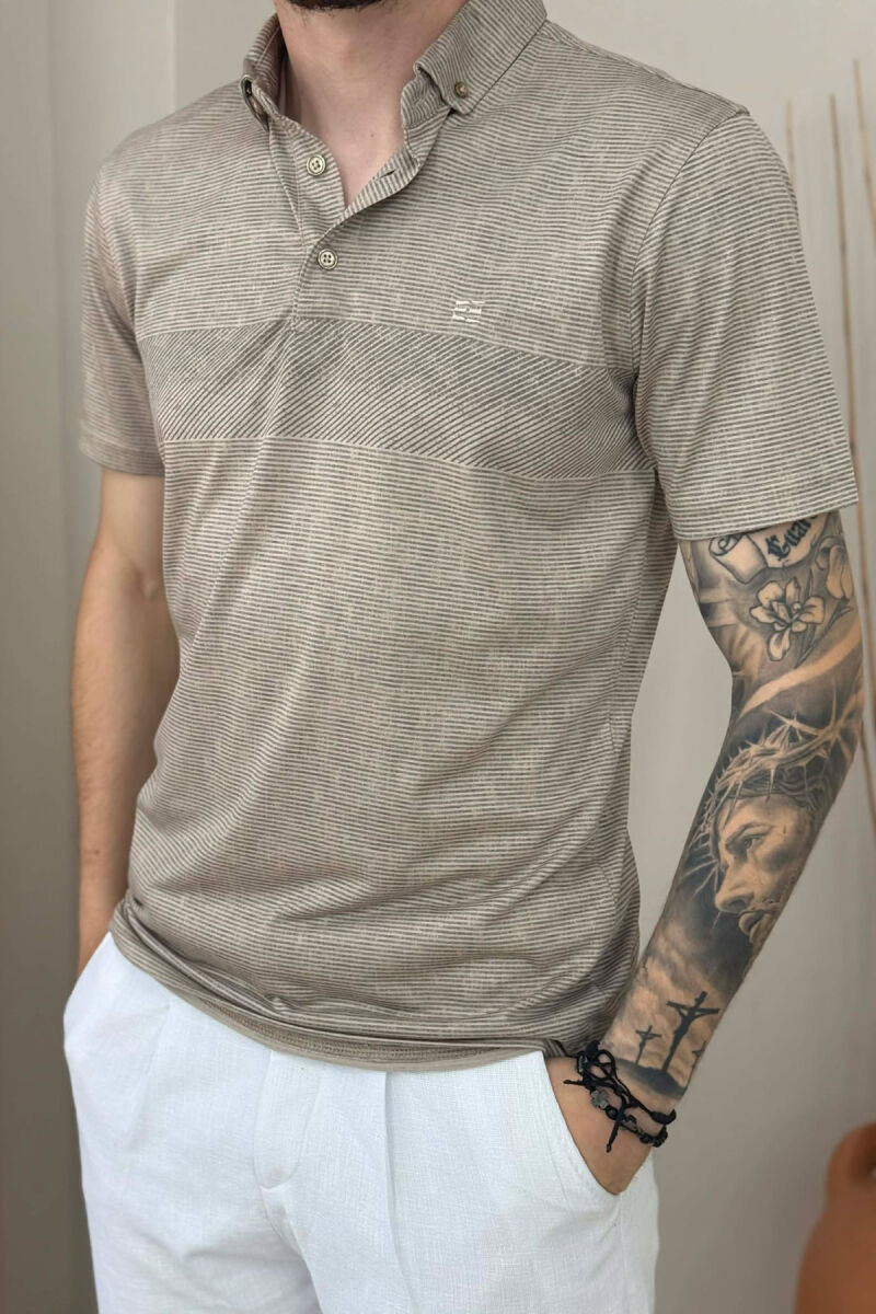 T-SHIRT ME JAKE POLO PER MESHKUJ NE NGJYRE BEZHE - 2