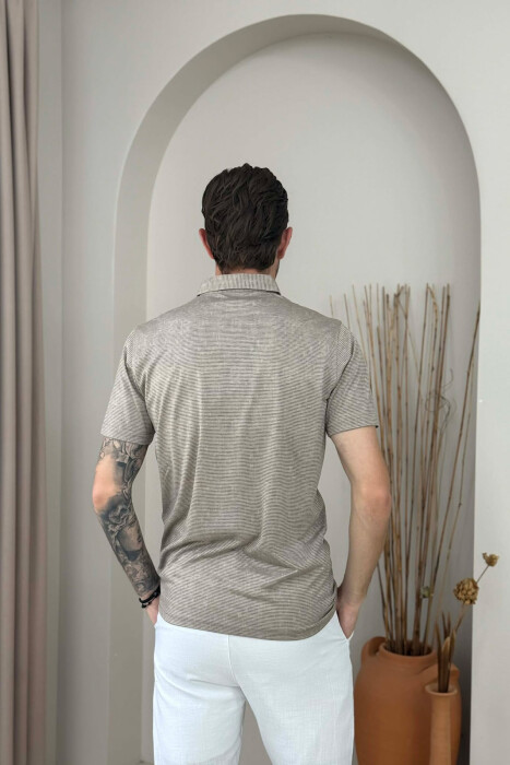 T-SHIRT ME JAKE POLO PER MESHKUJ NE NGJYRE BEZHE - 4