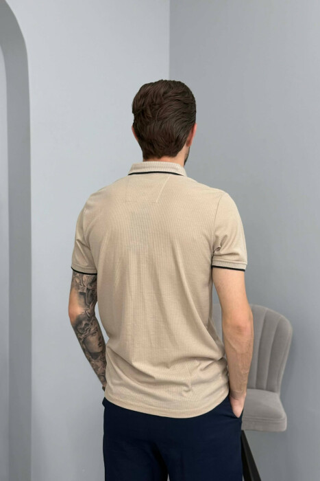 T-SHIRT ME JAKE POLO PER MESHKUJ NE NGJYRE BEZHE - 2