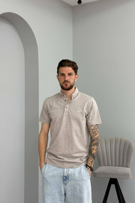 T-SHIRT ME JAKE POLO PER MESHKU NE NGJYRE BEZHE - 1