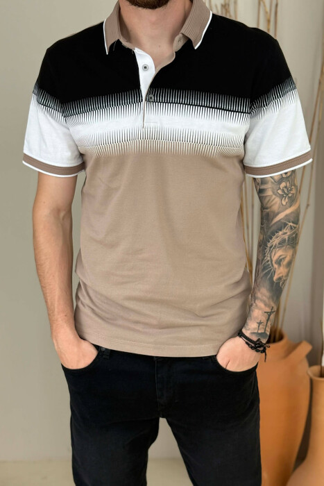 T-SHIRT ME JAKE POLO PER MESHKUJ NE NGJYRE BEZHE - 2