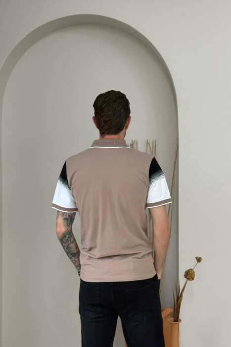 T-SHIRT ME JAKE POLO PER MESHKUJ NE NGJYRE BEZHE - 3