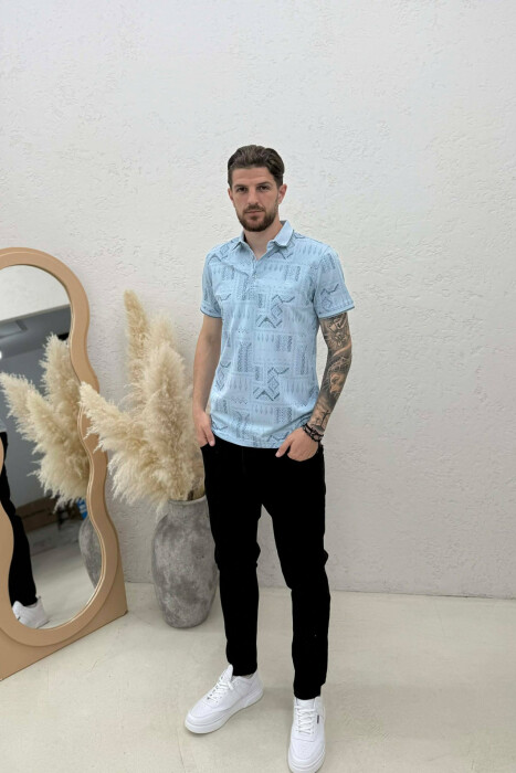 T-SHIRT ME JAKE POLO PER MESHKUJ NE NGJYRE BLU TE ZBARDHUR - 3