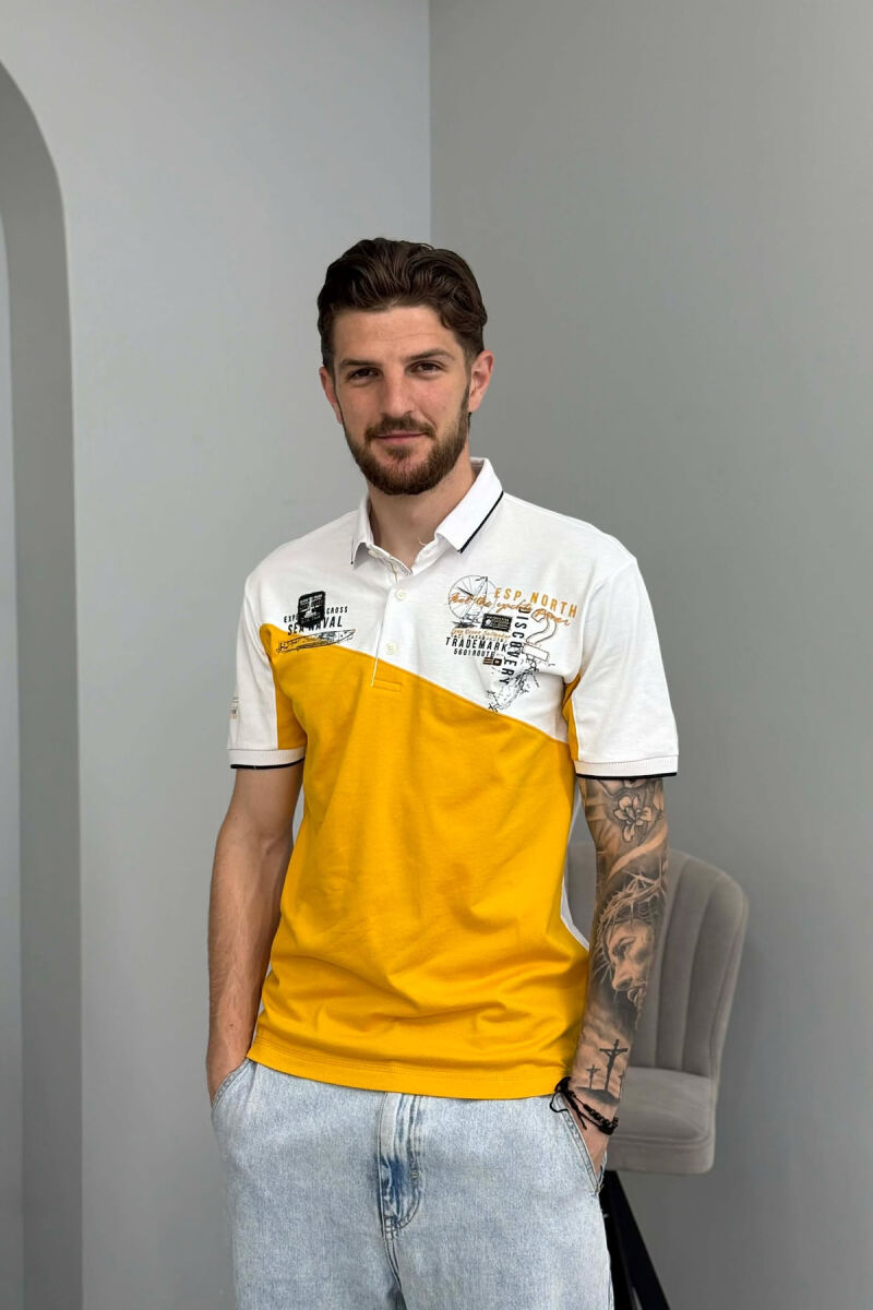 T-SHIRT ME JAKE POLO PER MESHKUJ NE NGJYRE TE BARDHE ME TE VERDHE - 1