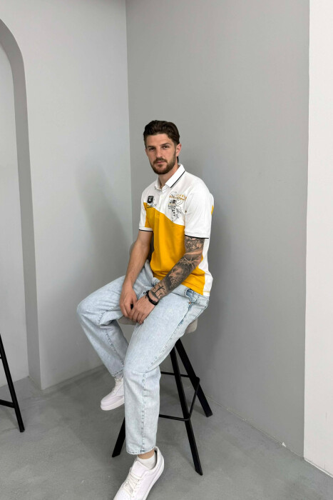 T-SHIRT ME JAKE POLO PER MESHKUJ NE NGJYRE TE BARDHE ME TE VERDHE - 2