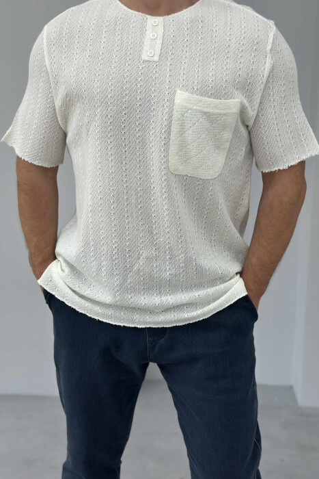 T-SHIRT ME KOPSA ME DETAJIN E XHEPIT PËR MESHKUJ NË NGJYRËN KREM - 4