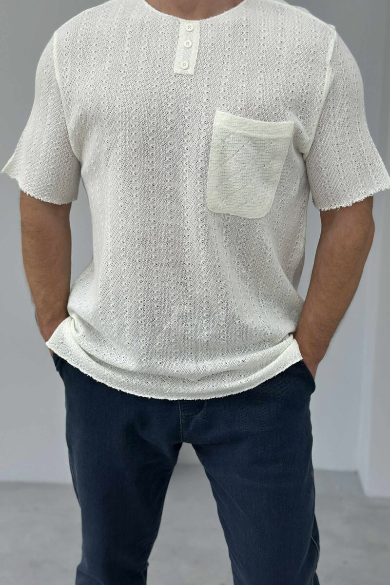 T-SHIRT ME KOPSA ME DETAJIN E XHEPIT PËR MESHKUJ NË NGJYRËN KREM - 4