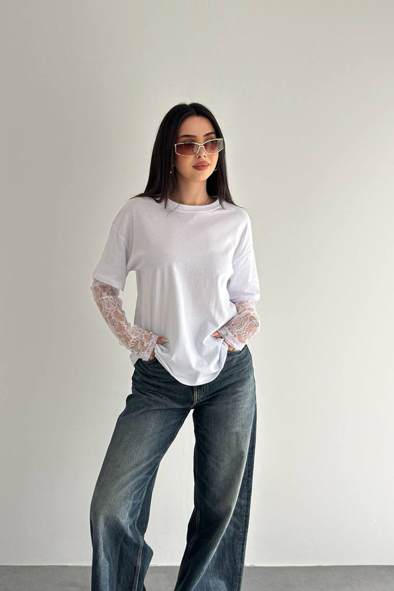 T-SHIRT ME MENGE DANTELLE PER FEMRA NE NGJYRE TE BARDHE - 1