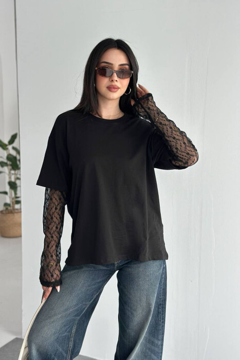T-SHIRT ME MENGE DANTELLE PER FEMRA NE NGJYRE TE ZEZE - 3