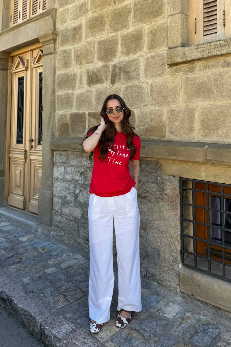 T-SHIRT ME SHKRIM PER FEMRA NE NGJYRE TE KUQE - 5