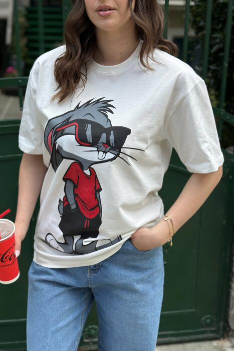 T-SHIRT ME SHKRIME DHE IMAZH PËR FEMRA NË NGJYRËN E BARDHË - 3