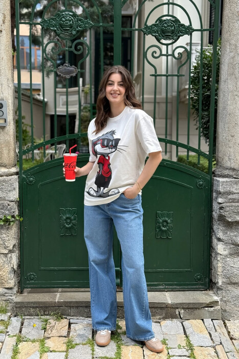 T-SHIRT ME SHKRIME DHE IMAZH PËR FEMRA NË NGJYRËN E BARDHË - 5