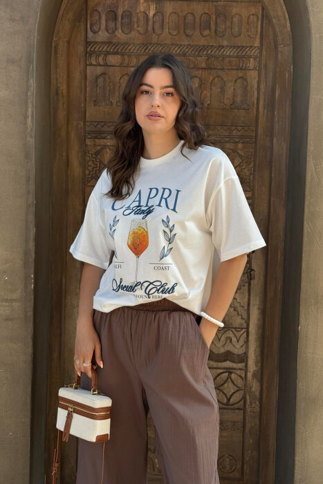 T-SHIRT ME SHKRIME DHE IMAZH PËR FEMRA NË NGJYRËN E BARDHË - 6