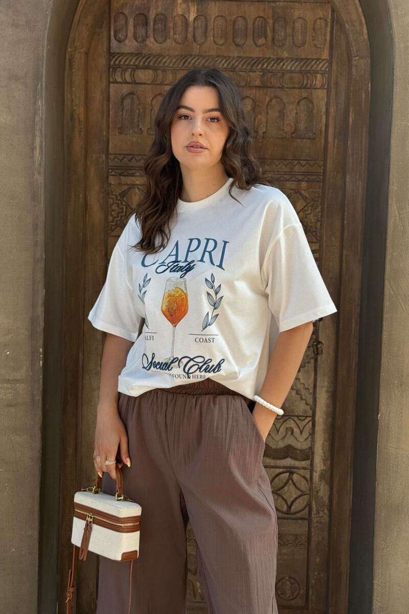 T-SHIRT ME SHKRIME DHE IMAZH PËR FEMRA NË NGJYRËN E BARDHË - 6